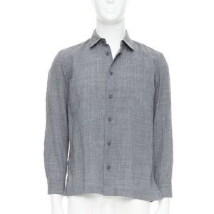 ISSEY MIYAKE MEN grey polyester ramie crinkled shirt top JP1 S